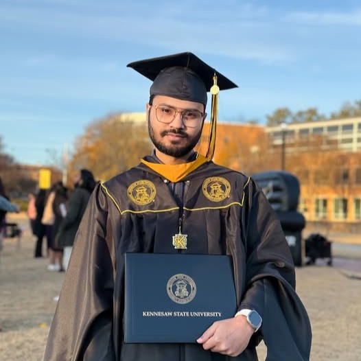 Portrait of Md Jahirul Islam in graduation regalia at Kennesaw State University